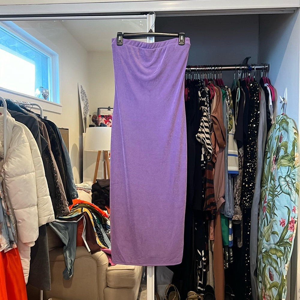 Lavender / Lilac strapless stretchy tube midi dress
